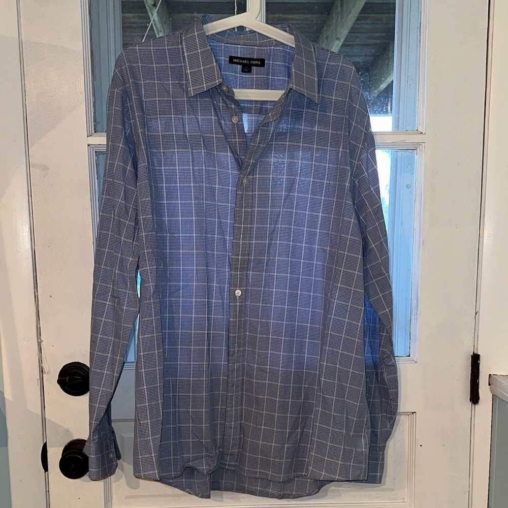Michael Kors Men's Blue Plaid Button-Down Shirt